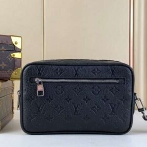 Louis Vuitton LV Replica Kasai Damier Graphite Clutch Embossed Logo Handbag 24cm