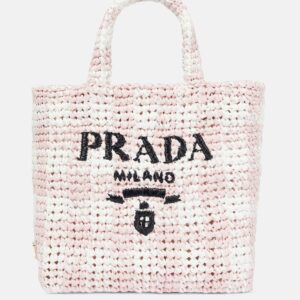 Logo raffia-effect shopper