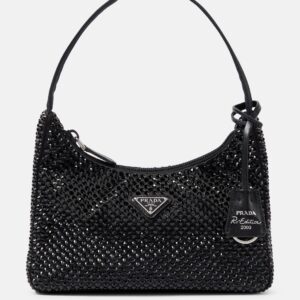 Crystal-embellished satin tote bag