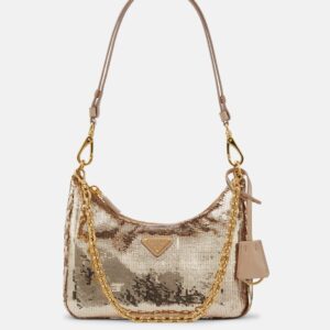 Sequined Re-Nylon shoulder bag