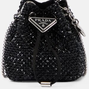 Mini embellished satin bucket bag