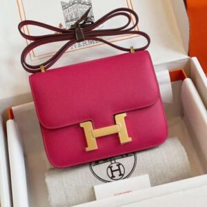 Hermes Constance Bag Epsom Gold Pink Super Fake Handbags 19cm