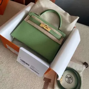 Hermes Kelly Mini Like Auth Woman’s Green Hand Sewing Handbags 20cm