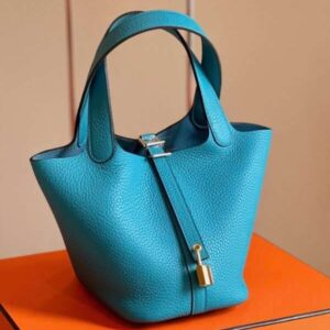 Hermes Woman’s Picotin 18 Togo Super Fake 11 Blue Hand Sewing Handbags 18cm