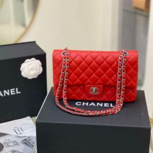 Chanel Classic Woman’s Super Fake Luxury Handbags Red Lock Silver 25cm