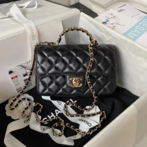 Chanel Fake Handbags Black Demi Lock Gold Wrinkled Skin 20cm