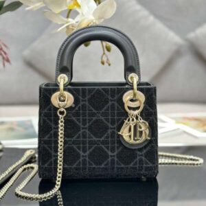 Dior Lady Black Super Fake Handbag Beaded 17x15x7cm