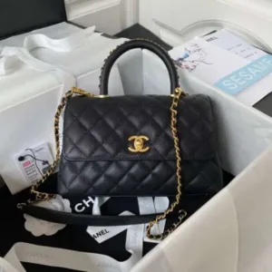 Chanel Coco Handbags Woman’s Super Fake Lizard Skin Black 24cm