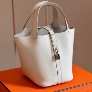Hermes Picotin 18 Togo With Lock Silver Fake Handbags Woman’s White 18cm