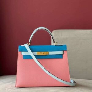 Hermes Kelly Da Epsom Like Auth Woman’s Mix Blue Pink Handbags 28cm