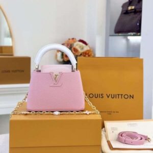 Louis Vuitton LV Capucines Women’s Handbag Pink Cowhide Like Auth 21cm