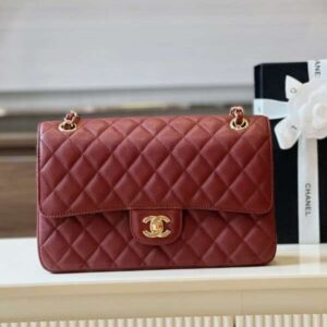 Chanel Classic Fake Handbags Lizard Skin Red With Lock Gold 25cm