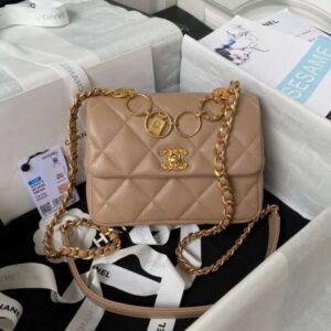 Chanel Fake 11 Handbags Brown Smooth Leather Charm 13x17x6cm