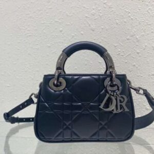 Dior Lady Replica Handbag Dark Blue Smooth Leather 20x13x8cm