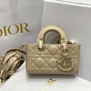 Dior D-Joy Mini Bag Replica 11 Handbags Leather Beige Color 16.5x6x10cm