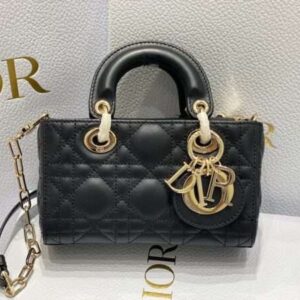 Dior D-Joy Mini Bag Super Fake 11 Handbags Black With Lock Gold 16.5x6x10cm