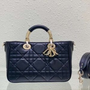 Dior Lady Super Fake 11 Handbags Plated Gold Smooth Leather 24x18cm