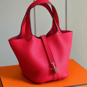 Hermes Picotin 18 Togo Hand Sewing Fake Handbag Red Lock Gold 18cm