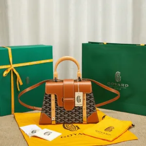 Goyard SAIGON Super Fake Brown Handbag With Wooden Handle 28cm