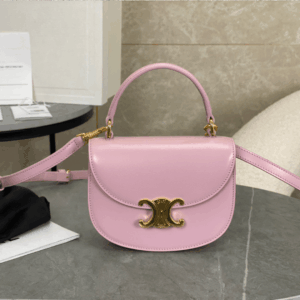 Celine Handle Fake Handbag Shiny Wrinkled Leather Pink 15.5×11.5x5cm