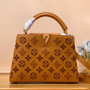 Louis Vuitton LV Capucines BB Brown Raised Pattern Fake Handbags 27x18x9cm
