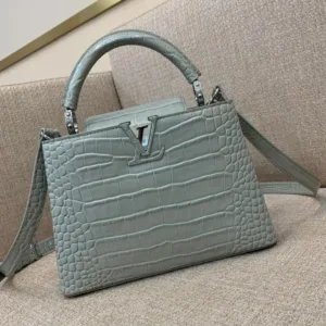 Louis Vuitton LV Capucines BB Gray Crocodile Leather Handbag Like Auth 21cm