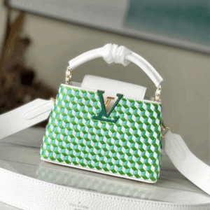 Louis Vuitton LV Capucines Green And White Pattern Fake Handbags 21cm