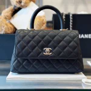 Chanel Coco Super Fake 11 Handbag Leather Black With Silver Lock 23cm