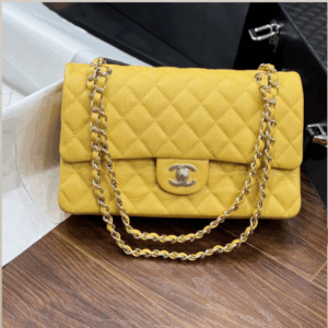 Chanel Classic Sheepskin Yellow Woman’s Handbags Like Auth 23cm