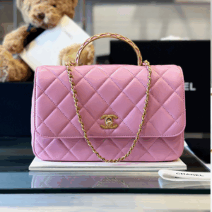 Chanel Coco Mini Super Fake 11 Handbags Pink With Lock Gold 22x21cm