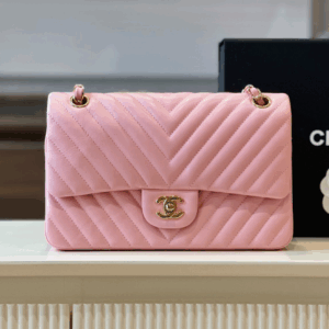 Chanel Classic Super Fake Handbags V-Pattern Pink Lock Gold 23cm