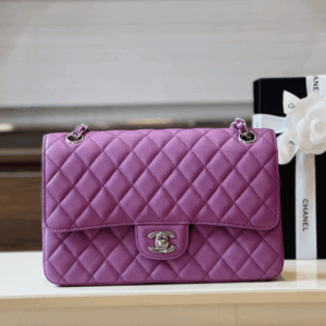 Chanel Classic Super Fake Handbas Woman’s Purple Lock Silver 25cm