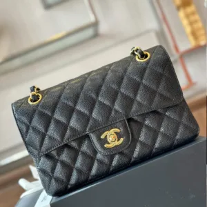 Chanel Classic Super Fake Handbags With Lock Gold Black Leather 23cm