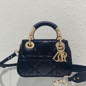 Dior Lady Women’s Handbag Super Black with Gold Plated Buckle 20x13x8cm