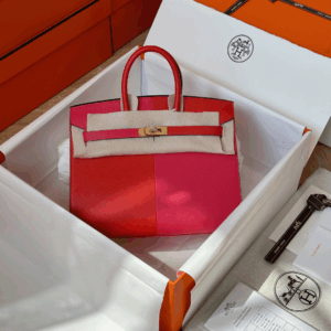 Hermes Birkin Epsom Mix Pink Red Fake Handbags Lock Gold 25cm