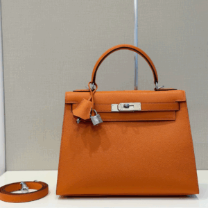 Hermes Kelly Handle Lock Pattern Fake Handbags Orange 28cm