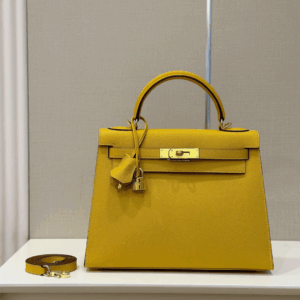 Hermes Kelly Replica 1:1 Lock Gold Woman’s Yellow Handbags 28cm
