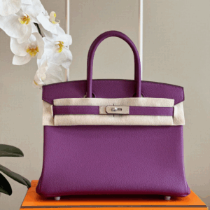 Hermes Woman’s Birkin Phw Togo Fake Handbags Purple Lock Silver 30cm