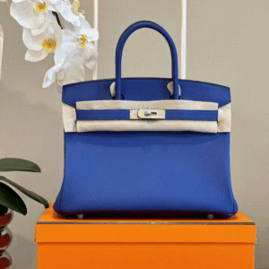 Hermes Woman’s Birkin Phw Togo Blue Fake Handbags Lock Silver 30cm