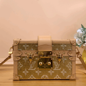 Louis Vuitton LV Petite Box Shape Lock Plated Gold Fake Handbags 20×12.5x5cm