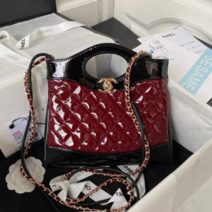 Chanel Mini Shopping Bag Super Fake Handbags Red Shiny Leather 31cm