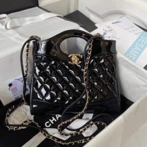 Chanel Mini Shopping Bag Super Fake Handbags Shiny Leather Lock Gold 31cm