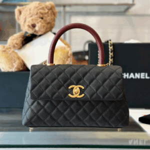 Chanel Handbag Fake 11 Coco Lock Gold Lizard Skin Black 24cm