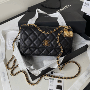 Chanel Handle Bag Lumpy Skin Fake Handbags Black With Lock Gold 19cm