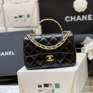 Chanel Mini Rectangular Flap With Top Handle Super Fake Black 20cm