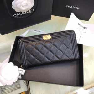 Chanel Wallet Super Fake Black Grained Leather Gold Lock 19×10.5cm
