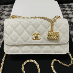 Chanel Woc Charm Fake Handbags White Lizard Skin With Lock Pattern Bag 20cm
