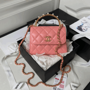 Chanel Woc Pink Super Fake Handbags With Pearl Handle 11.5×14.5×5.5cm