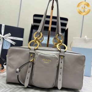Prada gray suede leather handbag MN656